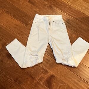 American Eagle Outfitters Women's Distressed Cream Boyfriend Jeans